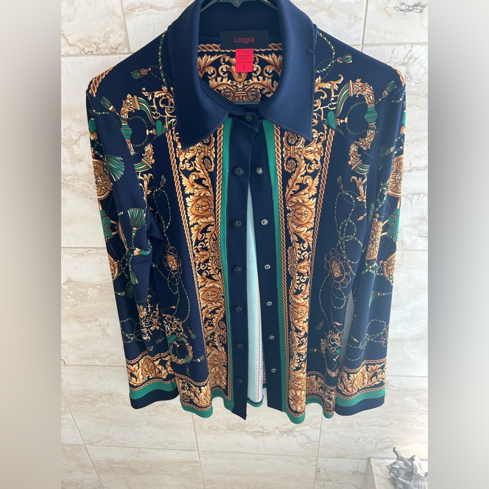 Loggia snap front blouse size large